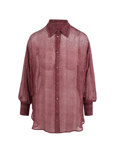 Ermanno Firenze Sequin-embellished Chevron-print Shirt In Burgundy