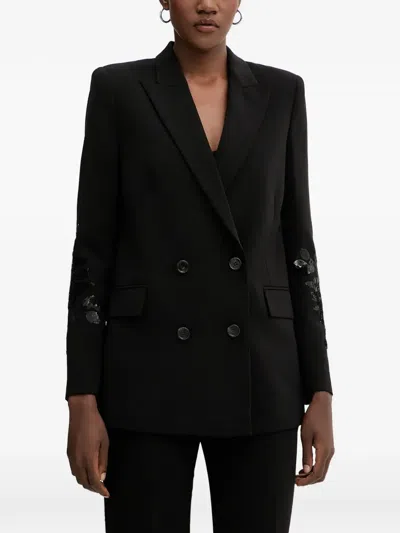Ermanno Firenze Sequin-embellished Double-breasted Blazer In Black