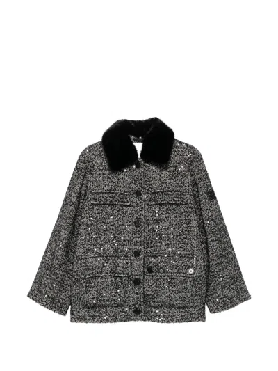 Ermanno Firenze Sequin-embellished Herringbone Jacket In Black