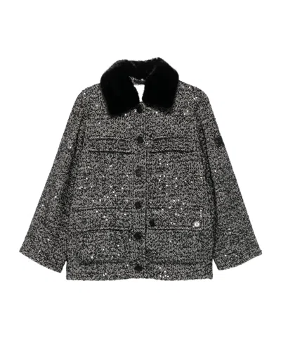 ERMANNO FIRENZE SEQUIN-EMBELLISHED HERRINGBONE JACKET