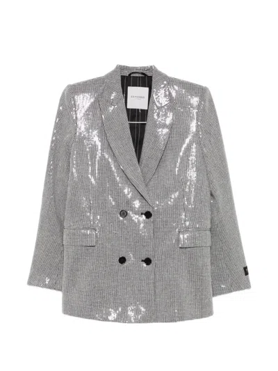 Ermanno Firenze Sequin-embellished Houndstooth Blazer In Silver