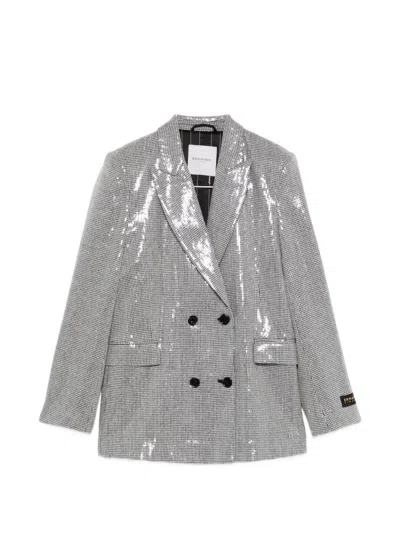 Ermanno Firenze Sequin-embellished Houndstooth Blazer In Silver