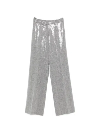 Ermanno Firenze Tailored Houndstooth Trousers High Waist Wide Leg In Silver