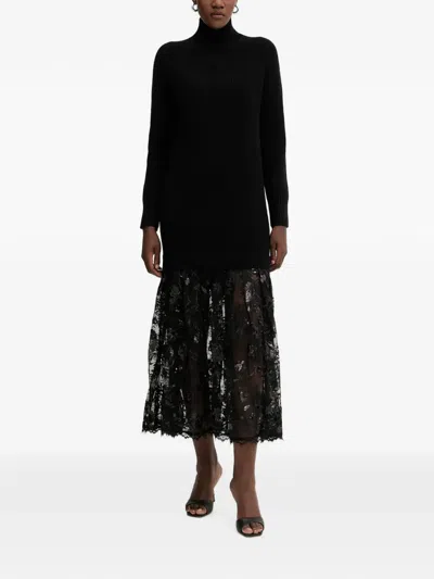 Ermanno Firenze Sequin-embellished Lace-panel Midi Dress In Black