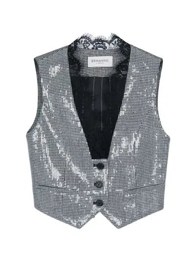 Ermanno Firenze Sequin-embellished Lace-trim Gilet Jacket In Multi