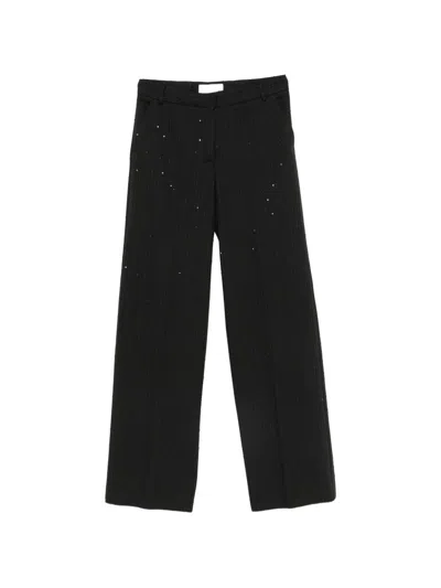 Ermanno Firenze Sequin-embellished Pinstripe Trousers In Black