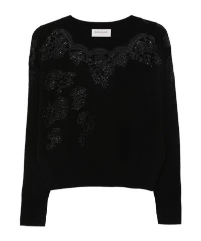 Ermanno Firenze Sequin-embellished Sweater With Lace Inserts In Black