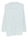 Ermanno Firenze Cable Knit Cardigan With Lace And Sequins In Blue