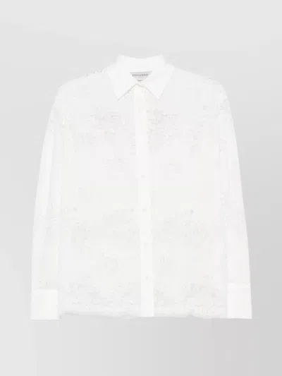 Ermanno Firenze Sheer Floral Lace Shirt With Scallop Edge In White