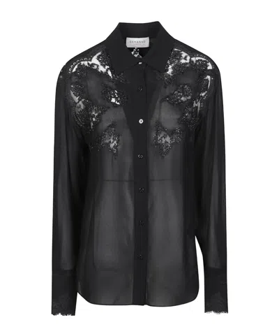 Ermanno Firenze Sheer Long-sleeve Collared Shirt In Black