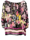Ermanno Firenze Floral Print Viscose Shirt With Lace Accents In Nero/rosa/giallino