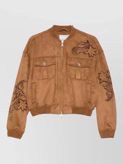 Ermanno Firenze Short Jacket Front Pockets Ribbed Cuffs Hem In Brown