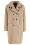 Ermanno Firenze Short Teddy Coat With Contrasting Black Piping In Brown