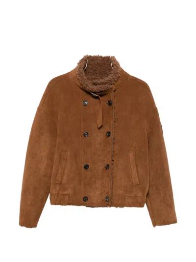 Ermanno Firenze Side-pocket Double-breasted Coat In Brown