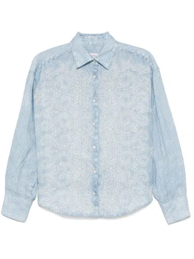 Ermanno Firenze Sky Blue Floral-print Shirt