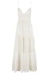 Ermanno Firenze Sleeveless Cotton Maxi Dress With Ecru San Gallo Embroidery In Neutrals