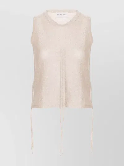 Ermanno Firenze Sleeveless Cropped Top With Metallic Ruched Tie In Neutral