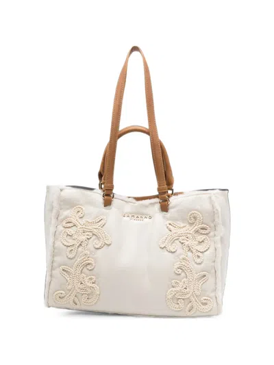 Ermanno Firenze Small Barbara Floral-embroidery Tote Bag In White