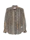 Ermanno Firenze 러플 스네이크 프린트 셔츠 In Brown