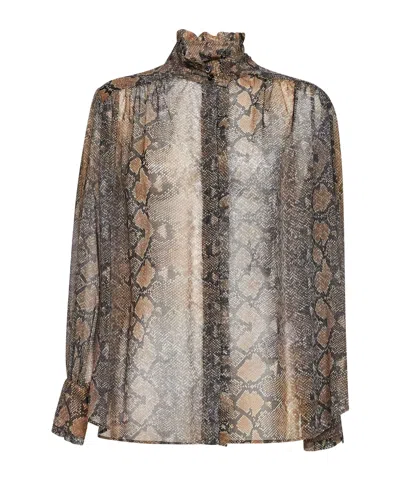 Ermanno Firenze Snake-print Ruffled Shirt In Multi