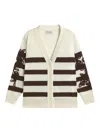Ermanno Firenze Stripe-pattern Floral-embroidered Cardigan In Neutral