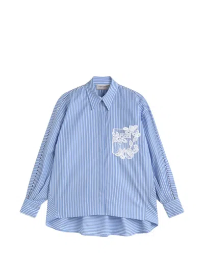 Ermanno Firenze Striped Floral Shirt In Blue
