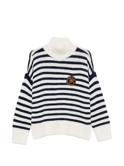 Ermanno Firenze Striped Logo-patch Sweater In White