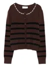 Ermanno Firenze Striped-pattern Crystal-embellishment Cardigan In Brown