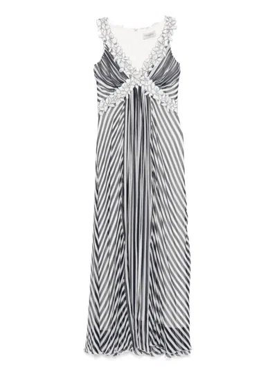 Ermanno Firenze Striped V-neck Dress In Gray