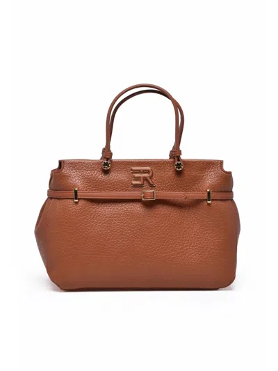 Ermanno Firenze Structured Cognac Handbag With Versatile Design And Logo Detail In Brown