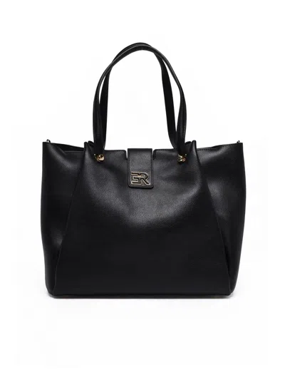 Ermanno Firenze Structured Textured Polyurethane Vally Shoulder Bag In Black