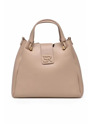 Ermanno Firenze Structured Vally Shoulder Bag With Embossed Logo And Gold-tone Accents In Neutral