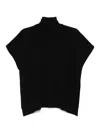 Ermanno Firenze Ribbed Turtleneck With Short Sleeves And Side Slits In Black