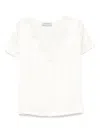 Ermanno Firenze Satin V Neck Lace Trim Top In White