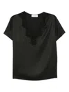 Ermanno Firenze Lace Trim V Neck Short Sleeves Top In Black