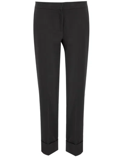 Ermanno Firenze Tailored Black Trousers With Wide Hem Lapels