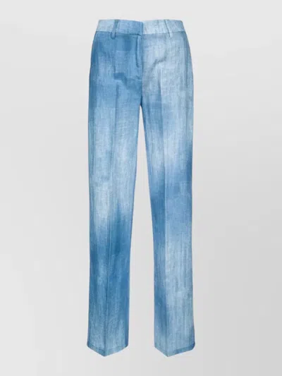 Ermanno Firenze Tailored Trousers Front Crease Belt Loops Pockets In Blue