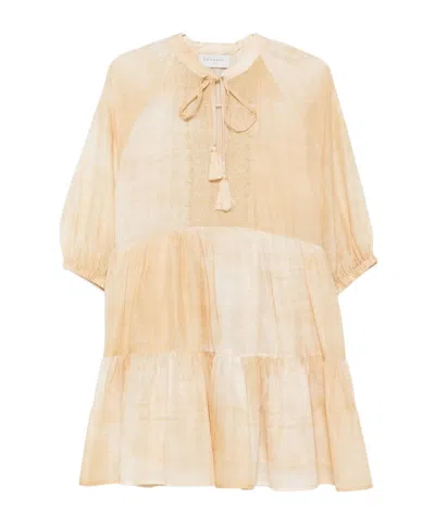 Ermanno Firenze Tassel-detail Embroidered Mini Dress In Yellow