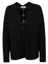 Ermanno Firenze Textured Knit Black Sweater With V-neck In Black