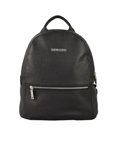 Ermanno Firenze Textured Leather Backpack With Rounded Top And Versatile Design In Black