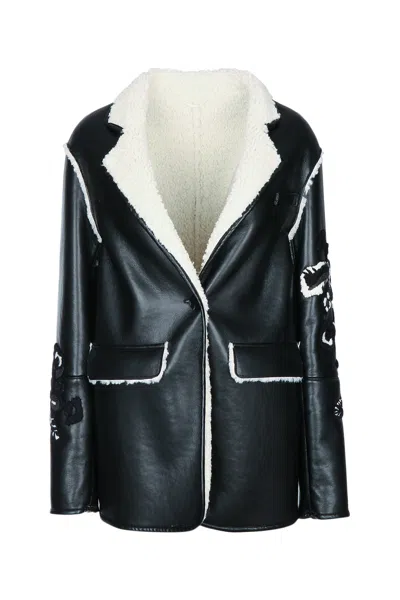Ermanno Firenze Textured Shearling-style Jacket For Women In Black