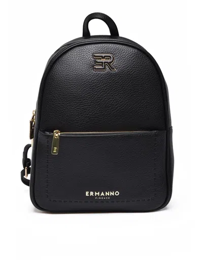 Ermanno Firenze Textured Synthetic Backpack With Gold-tone Hardware In Black