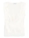 Ermanno Firenze Lace Trim Sleeveless Top With Deep V-neck In White