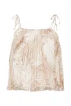 Ermanno Firenze Pleated Sheer Top Spaghetti Straps Tie Detail In Nude