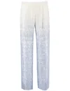 Ermanno Firenze Floral Pattern Viscose Trousers With Zip Fastening In Azzurro/white
