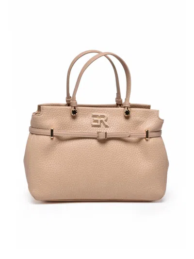 Ermanno Firenze Unity Handbag With Textured Finish And Dual Carrying Options In Neutral