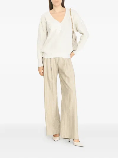 Ermanno Firenze V-neck Lace-embellished Sweater In Neutral