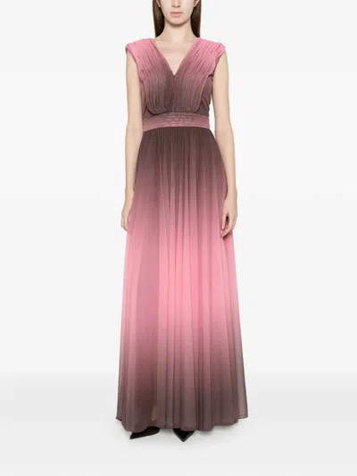 Ermanno Firenze V-neck Ombre-effect Maxi Dress In Burgundy