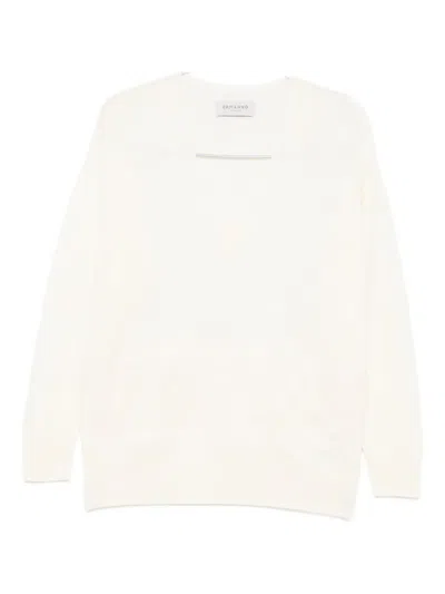 Ermanno Firenze V Neck Top Embroidered Detail Long Sleeves In White