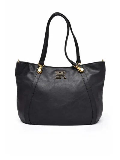 Ermanno Firenze Veda Shoulder Bag With Structured Silhouette And Gold-tone Accents In Black